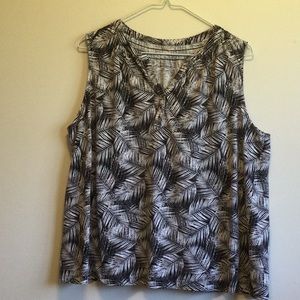 Croft & Barrow Tropical Leaf Sleeveless Tee Shirt/Tank Top, black+white, size 1X